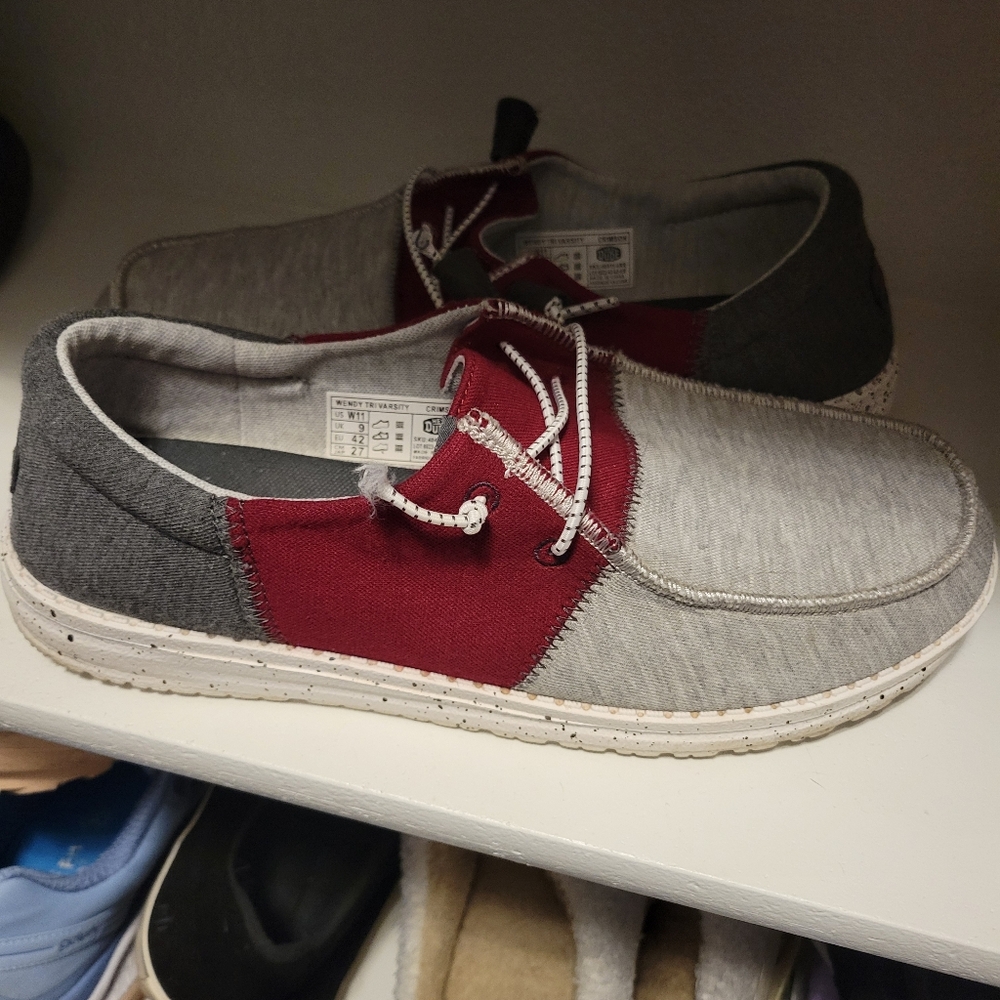 Hey Dude Gray and Red Slip-On Loafers